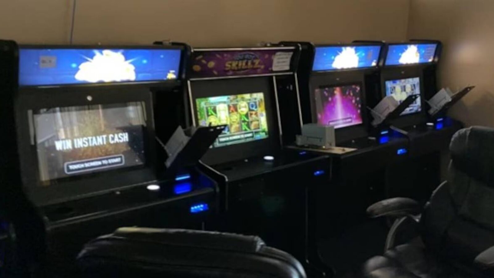 Illegal gambling machines at a Flint, MI store following a raid