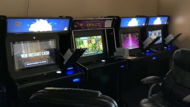 Illegal gambling machines at a Flint, MI store following a raid