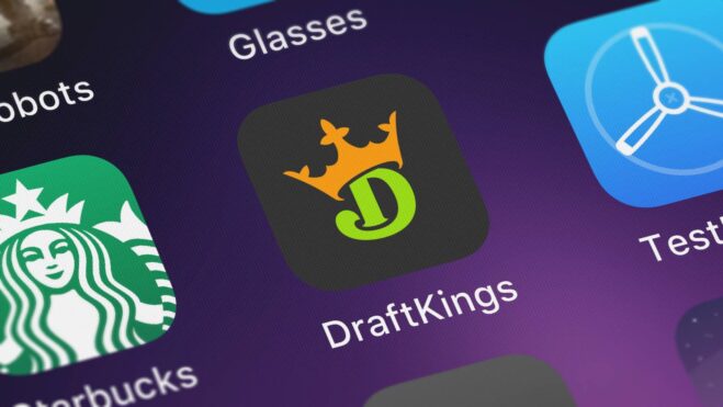 The DraftKings app icon on an iPhone