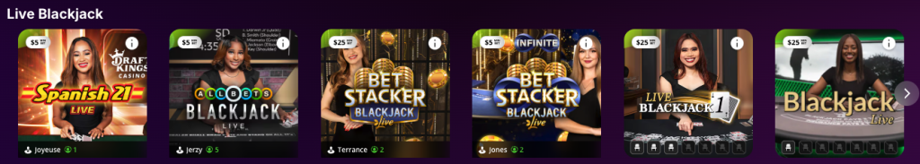 DraftKings Casino live dealer blackjack