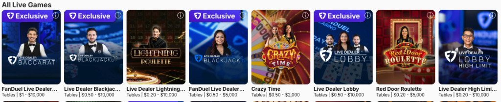 FanDuel Casino live dealer games