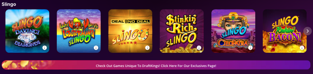 DraftKings Casino Slingo games
