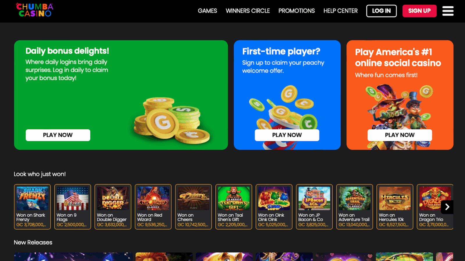 chumba casino home screen