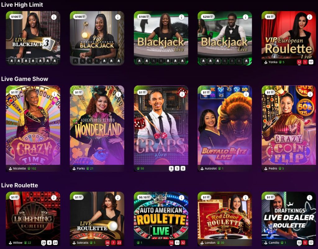 DraftKings Casino live dealer games