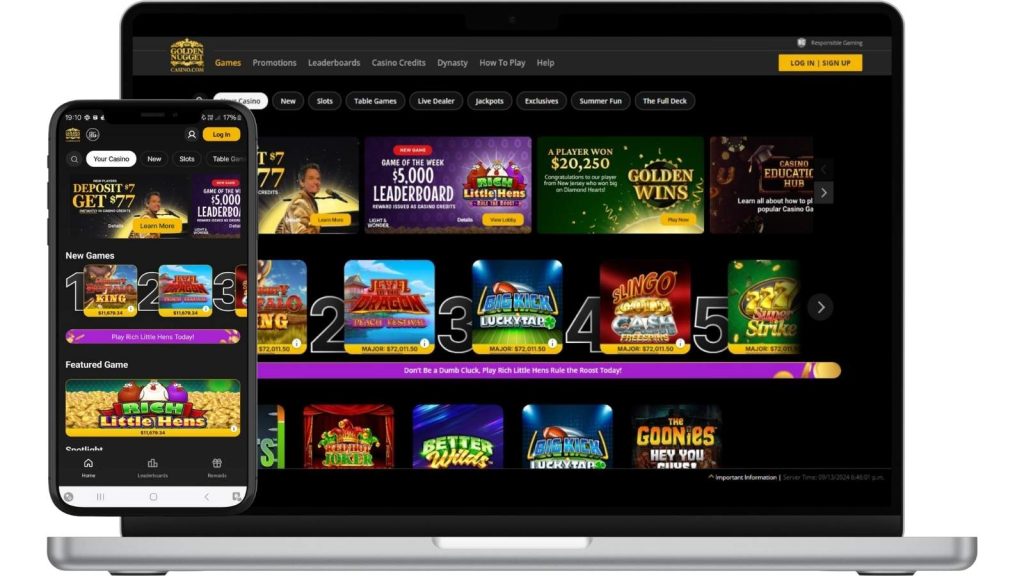 Golden Nugget online casino PA homepage screenshots on desktop and mobile.
