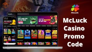 McLuck Promo Code written beside mockups of the homepage on a laptop and smartphone screens.