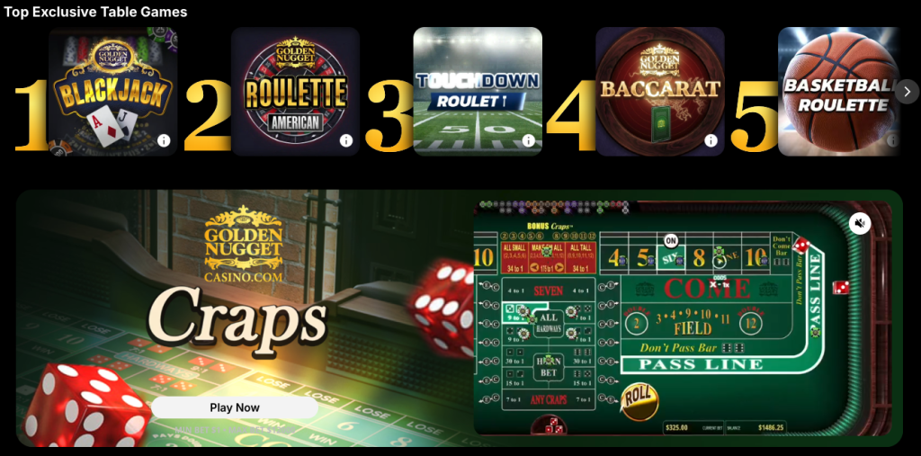 Golden Nugget Casino table games screenshot