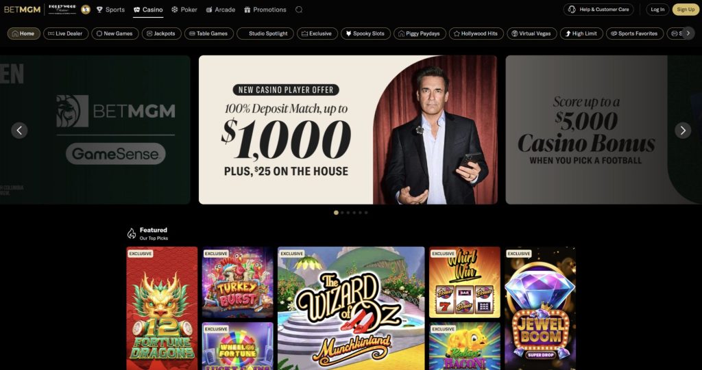 betmgm online casino pa homepage screenshot taken on desktop.