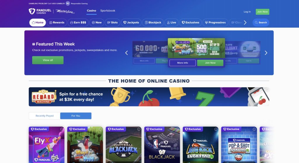 fanduel online casino pa homepage taken on desktop.