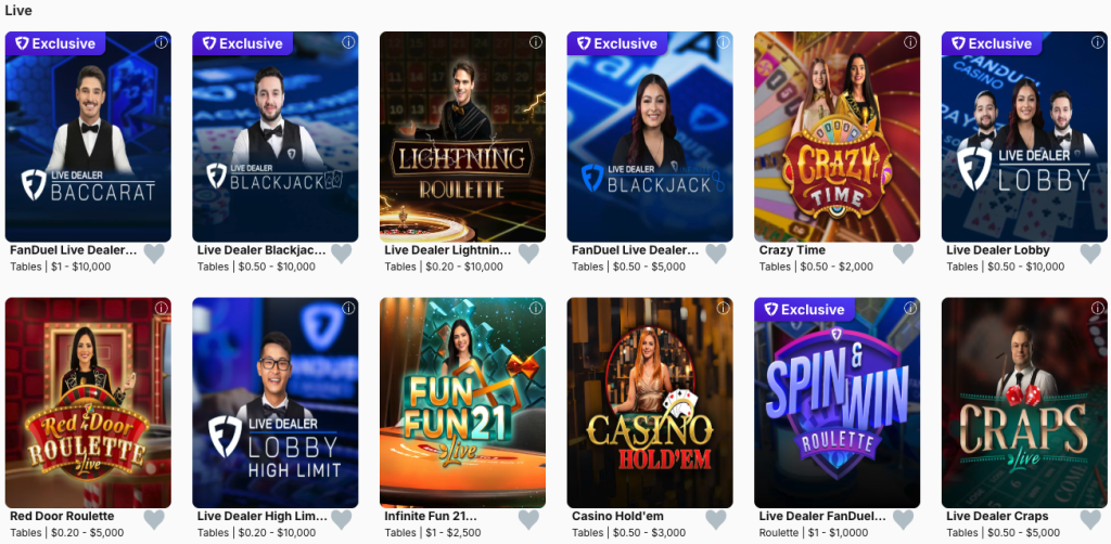 FanDuel Casino live dealer options