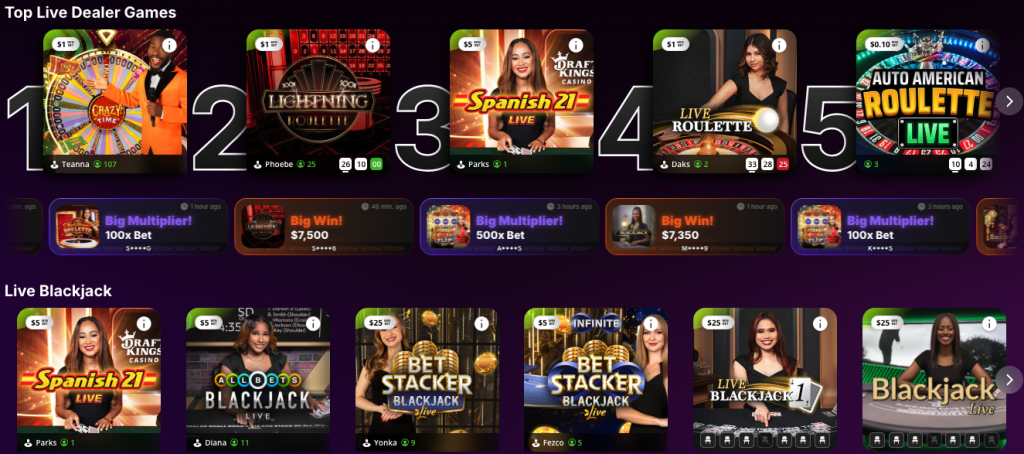 DraftKings Casino live dealer games