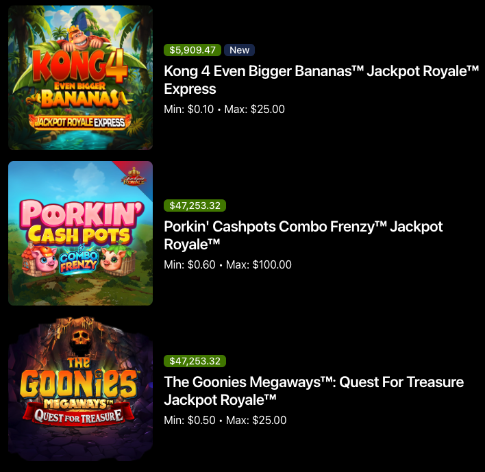 Fanatics Casino jackpot slot titles