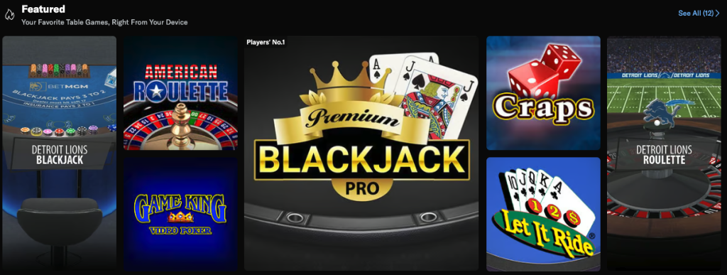 BetMGM Casino featured table games
