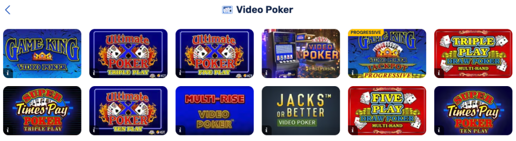 BetRivers Casino video poker titles