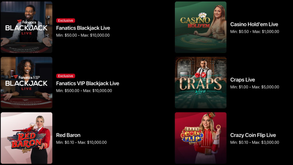 Fanatics Casino live dealer games